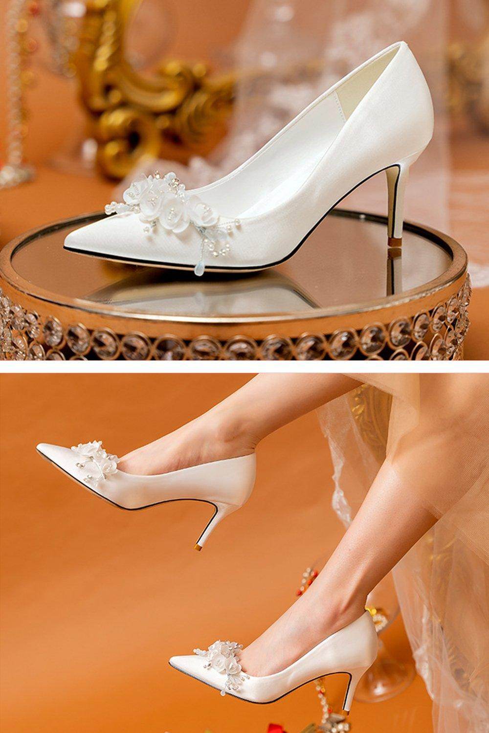 Stiletto Heel 7cm Satin Heels Bridal Shoes CK0127 - COCOMELODY